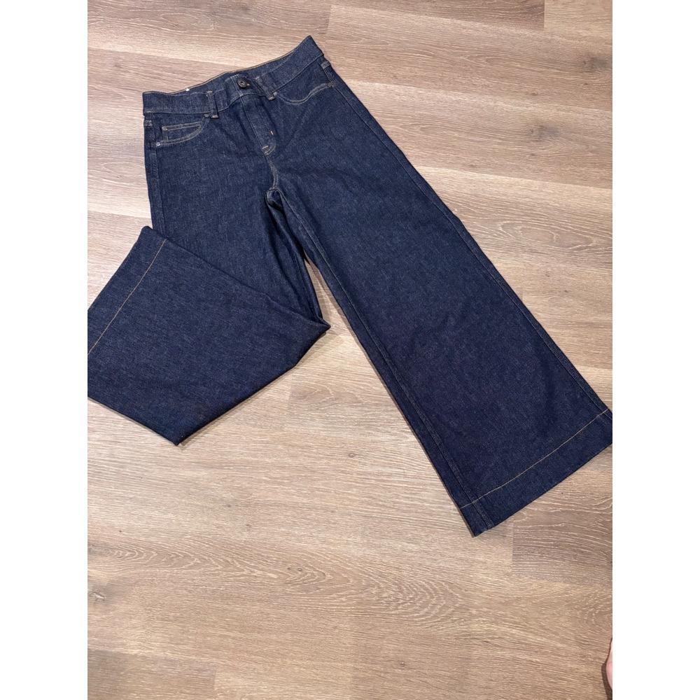 Spanx Wide Leg Denim Jeans Dark Indigo Blue High Rise Pull On Size M